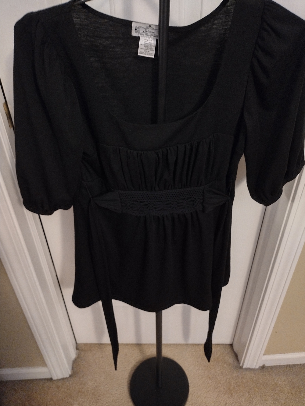 Trixxi Black Puff Sleeve Empire Waist Top with Smocked Band